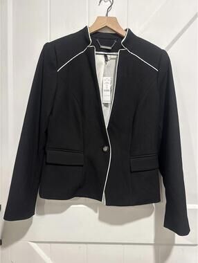White House Black Market Black Piped Single-Button Lined Blazer, NWT, Size 10